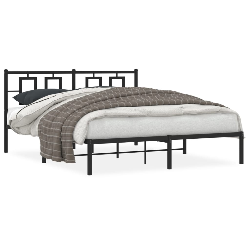 vidaXL Metal Bed Frame with Headboard Black 59.1"x78.7"-0