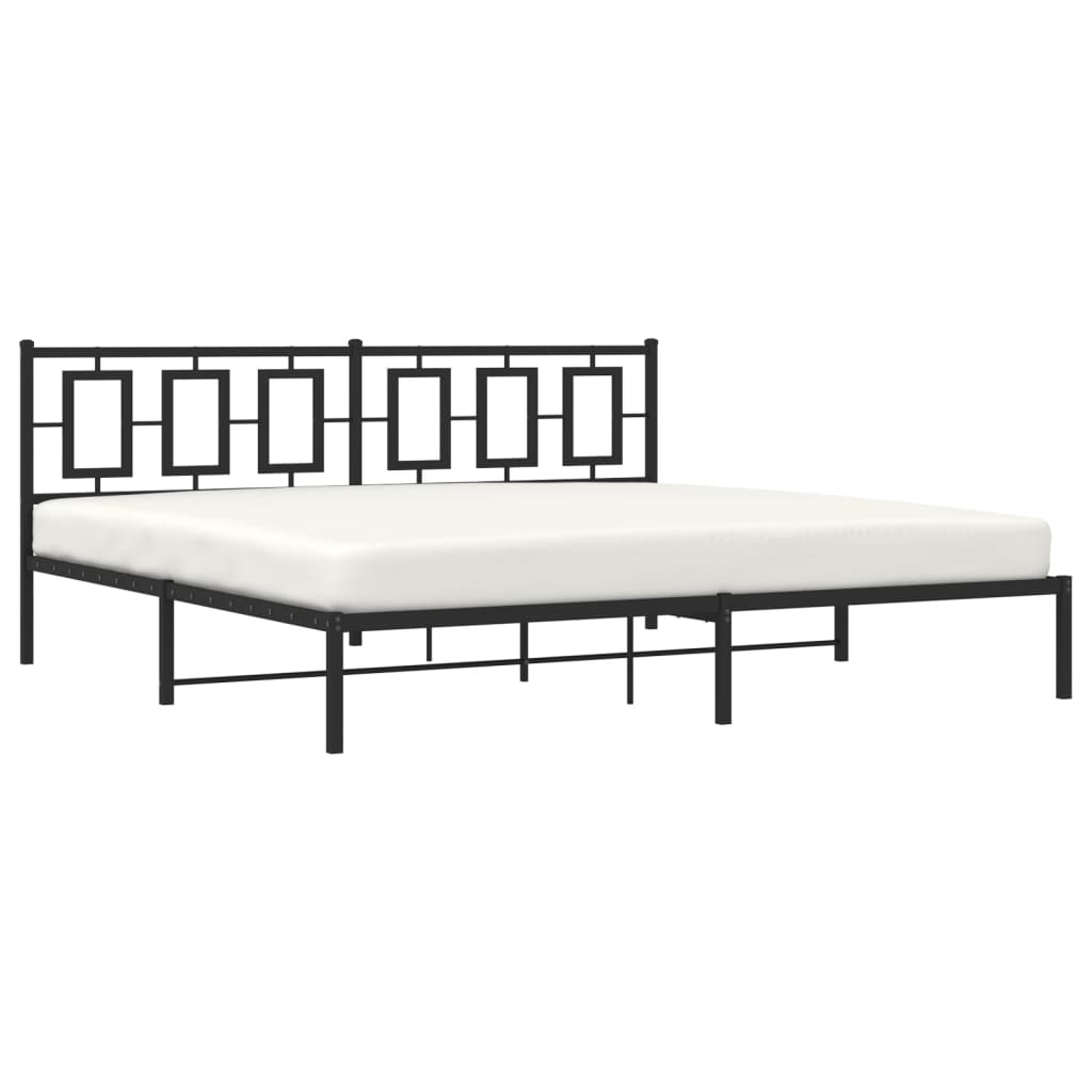 vidaXL Metal Bed Frame with Headboard Black 76"x79.9" King-2