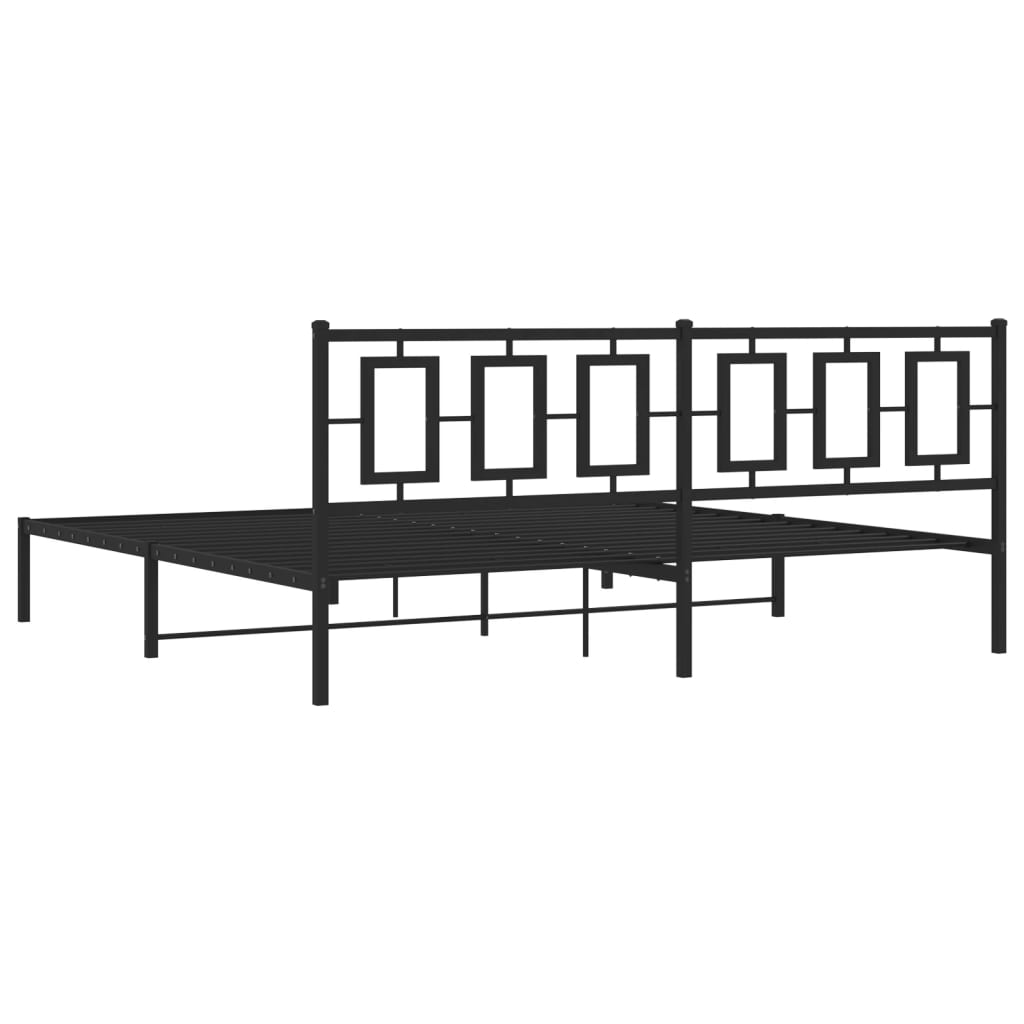 vidaXL Metal Bed Frame with Headboard Black 76"x79.9" King-5