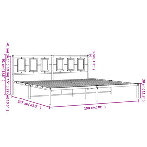 vidaXL Metal Bed Frame with Headboard Black 76"x79.9" King-7