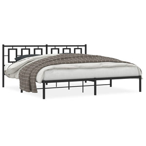 vidaXL Metal Bed Frame with Headboard Black 76"x79.9" King-0