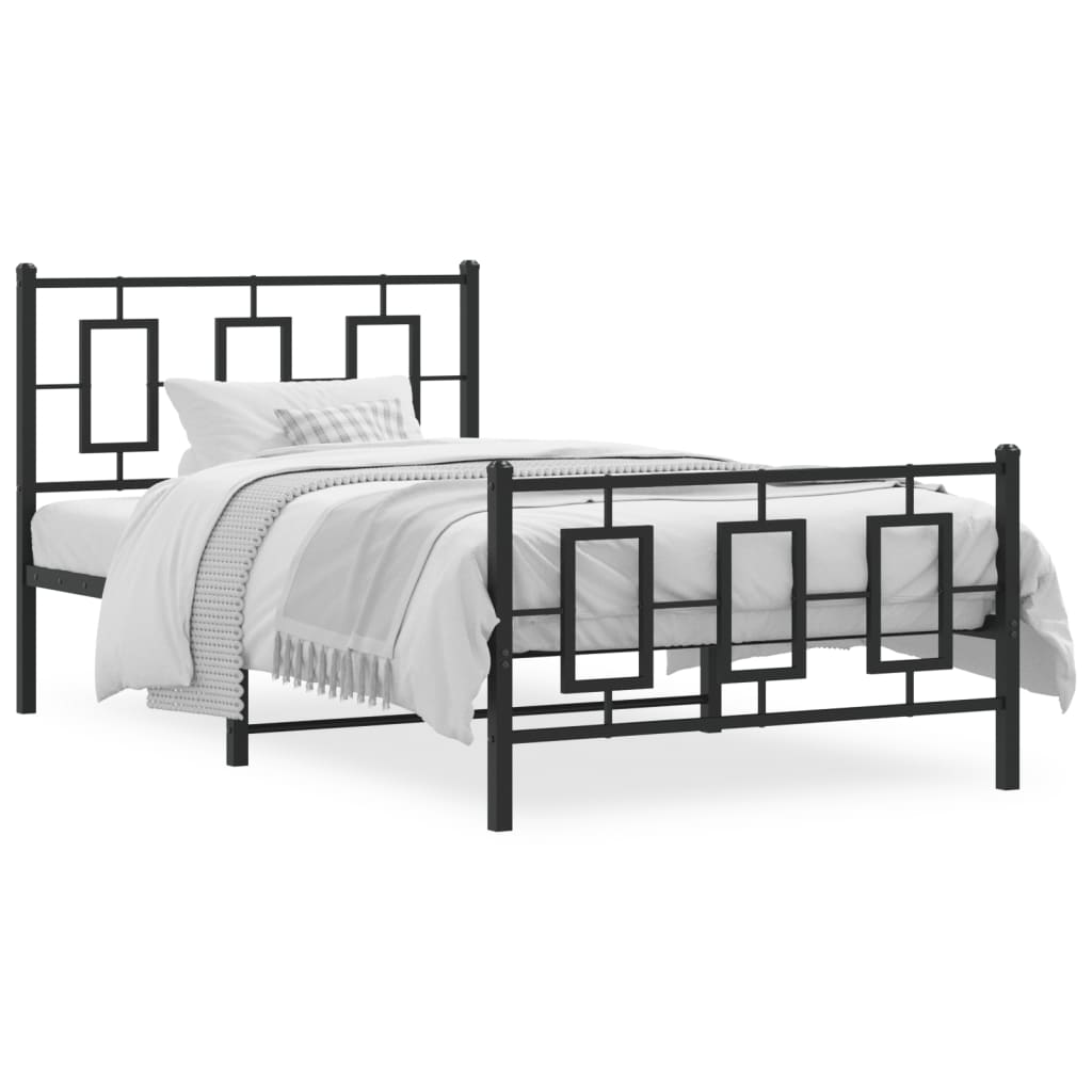 vidaXL Metal Bed Frame with Headboard and Footboard Black 39.4"x78.7"-0