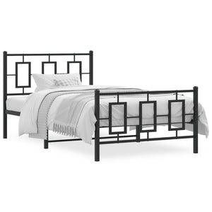 vidaXL Metal Bed Frame with Headboard and Footboard Black 39.4"x78.7"-0