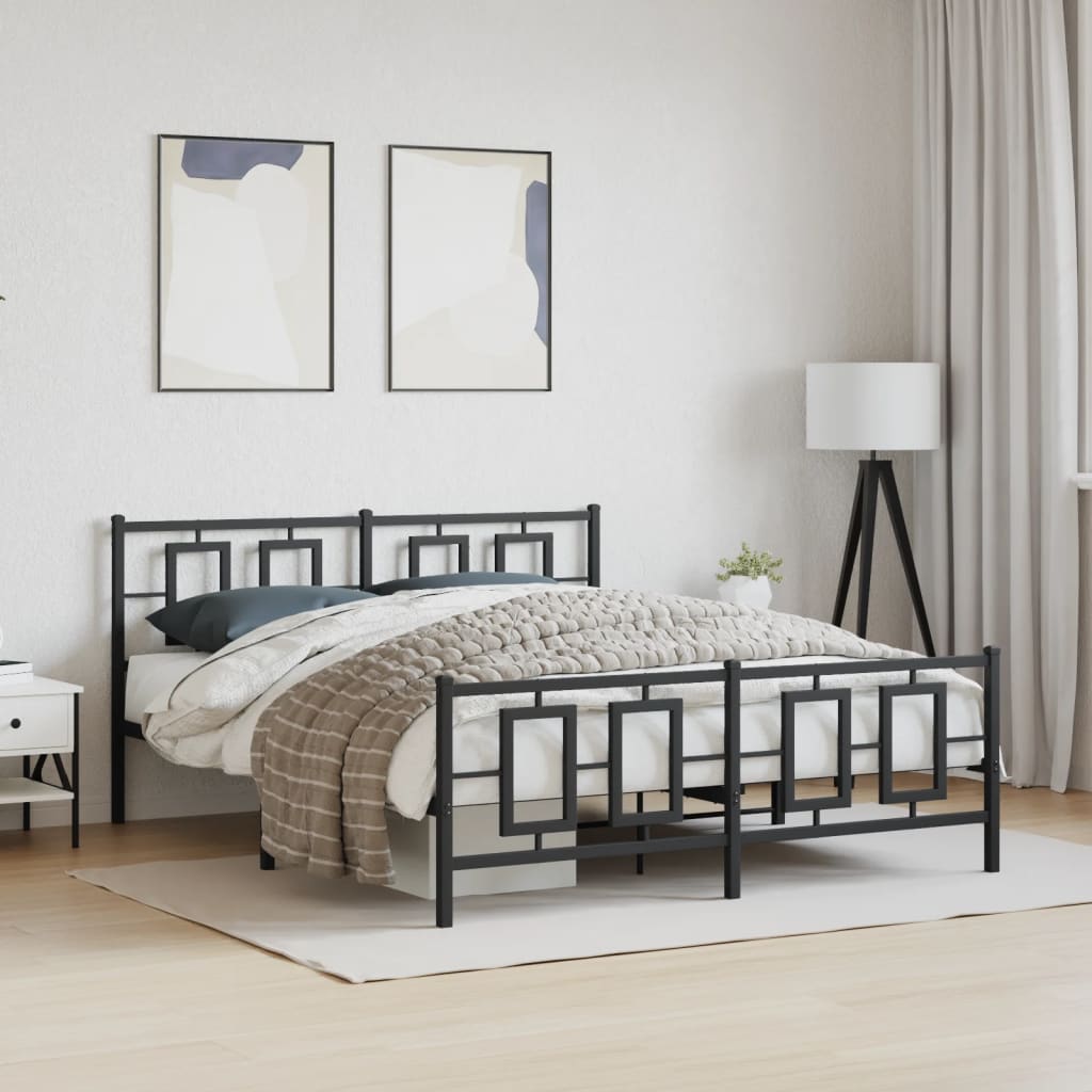 vidaXL Metal Bed Frame with Headboard and Footboard Black 59.1"x78.7"-1