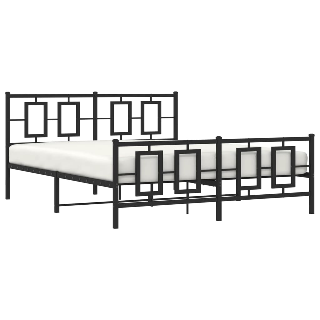 vidaXL Metal Bed Frame with Headboard and Footboard Black 59.1"x78.7"-2