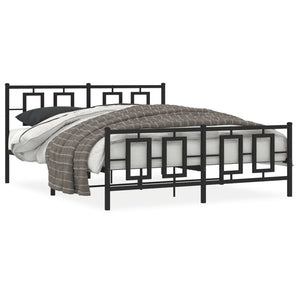 vidaXL Metal Bed Frame with Headboard and Footboard Black 59.1"x78.7"-0