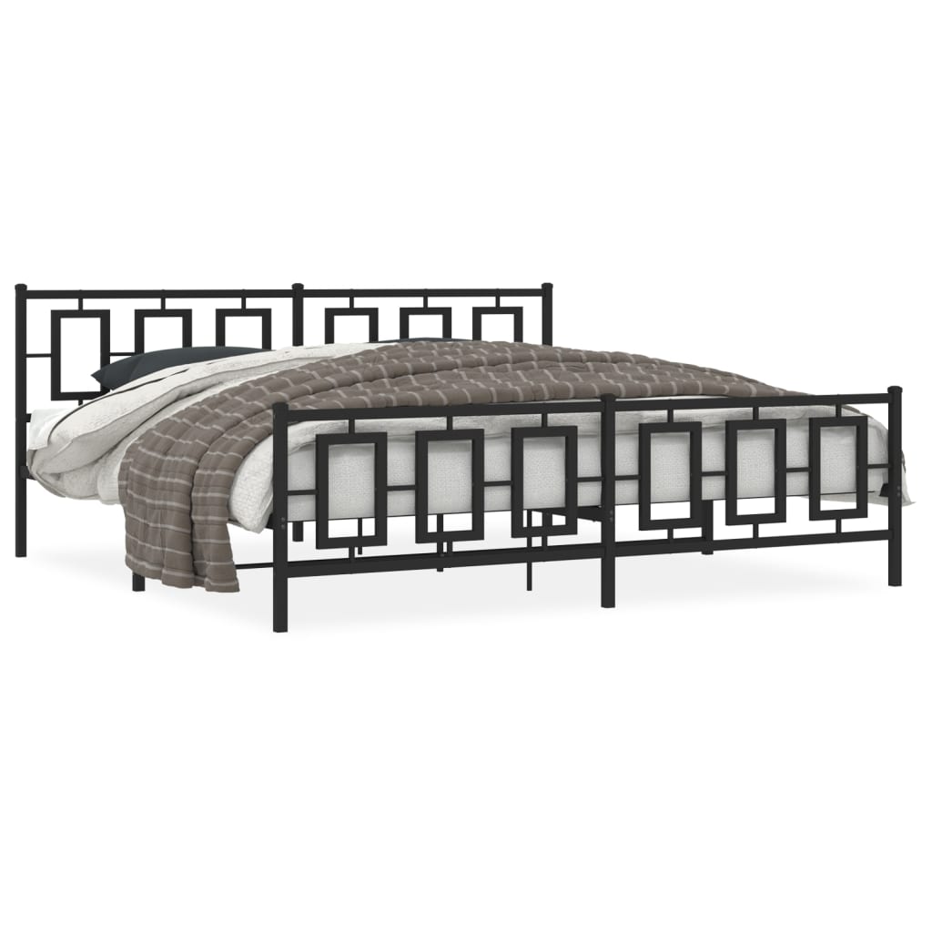 vidaXL Metal Bed Frame with Headboard and Footboard Black 76"x79.9" King-0