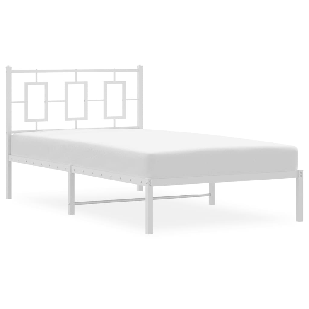 vidaXL Metal Bed Frame with Headboard White 39.4"x78.7"-2