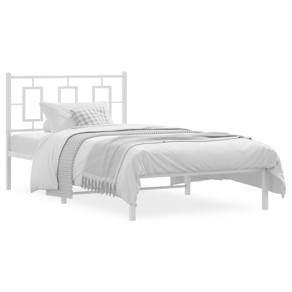 vidaXL Metal Bed Frame with Headboard White 39.4"x78.7"-0