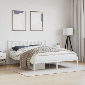 vidaXL Metal Bed Frame with Headboard White 59.1"x78.7"-1