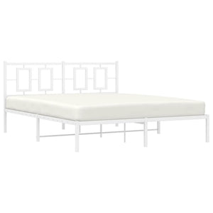 vidaXL Metal Bed Frame with Headboard White 59.1"x78.7"-3