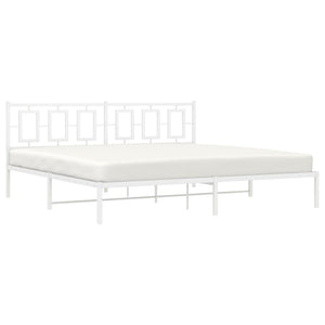 vidaXL Metal Bed Frame with Headboard White 76"x79.9" King-2