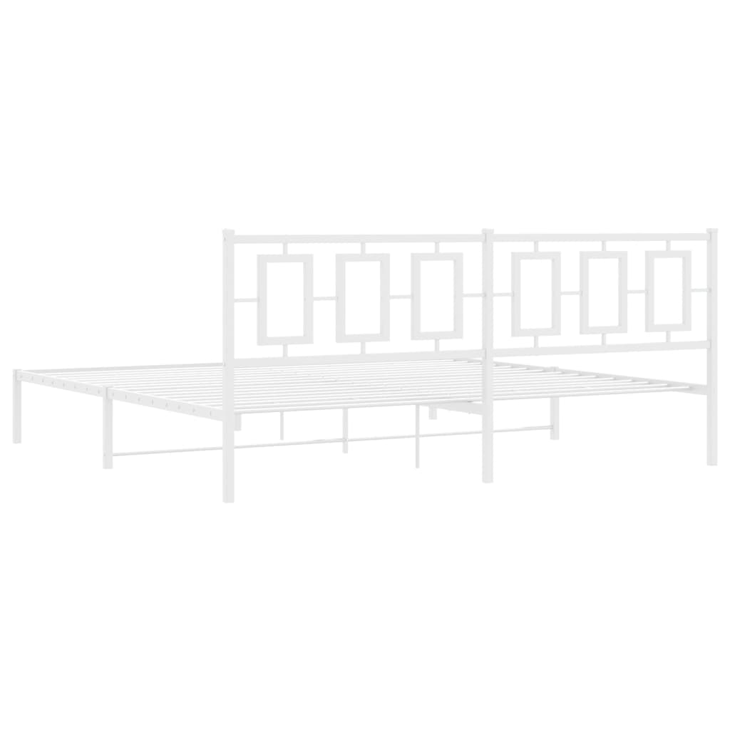 vidaXL Metal Bed Frame with Headboard White 76"x79.9" King-5