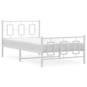 vidaXL Metal Bed Frame with Headboard and Footboard White 39.4"x78.7"-2