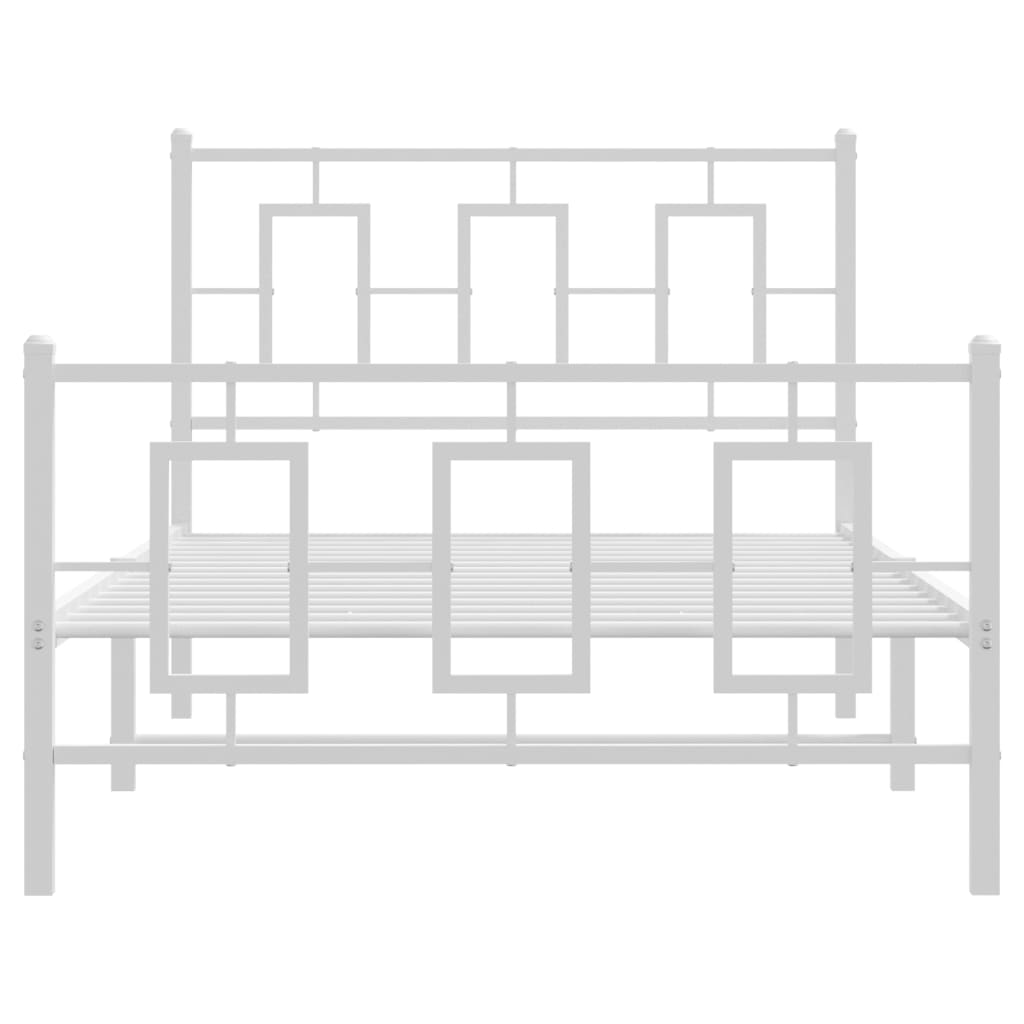 vidaXL Metal Bed Frame with Headboard and Footboard White 39.4"x78.7"-3