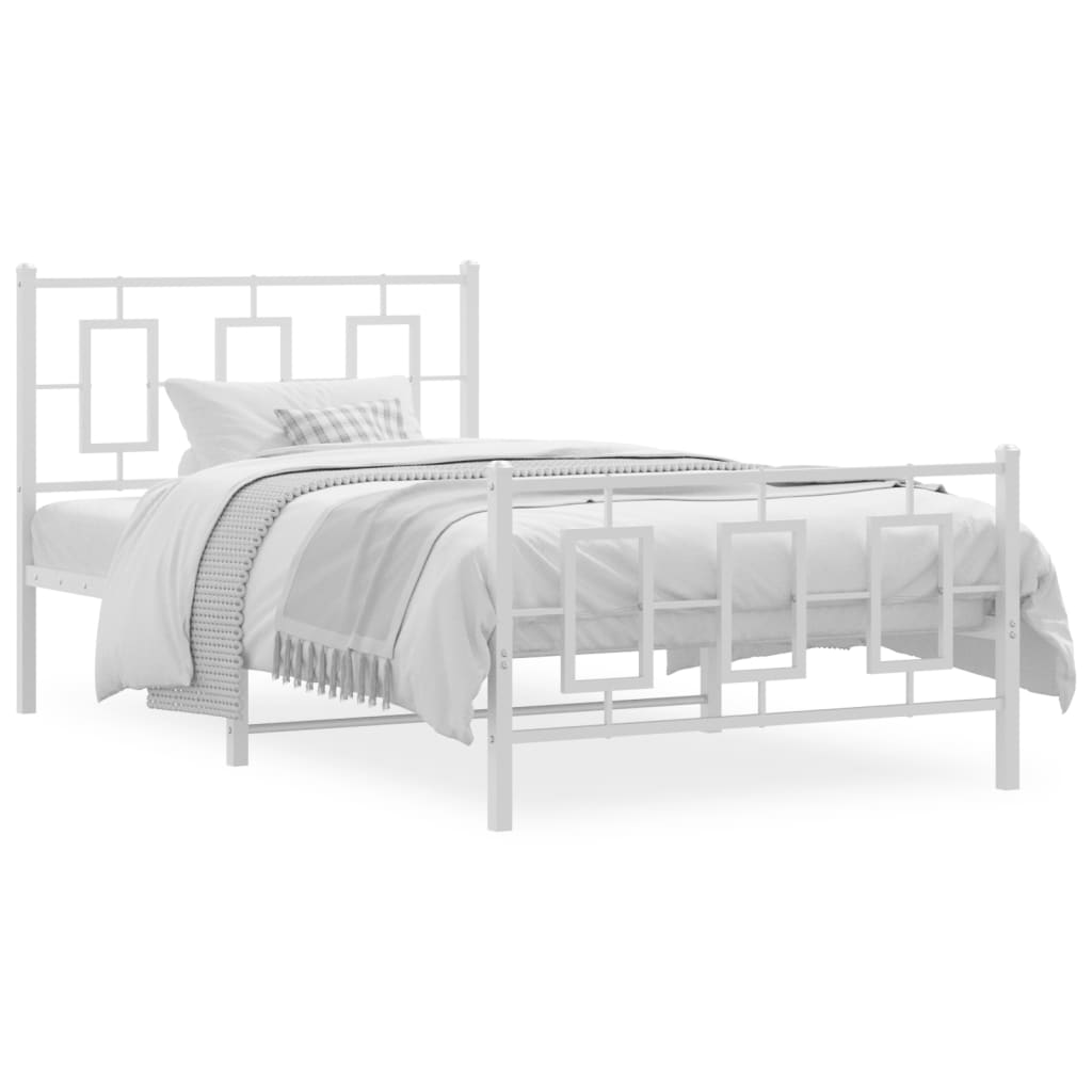 vidaXL Metal Bed Frame with Headboard and Footboard White 39.4"x78.7"-0