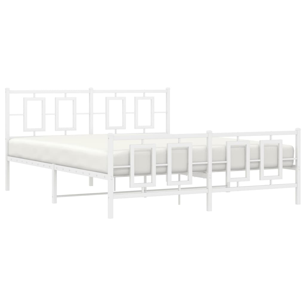 vidaXL Metal Bed Frame with Headboard and Footboard White 59.1"x78.7"-2