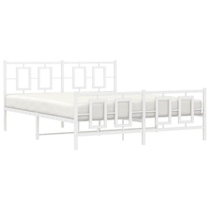 vidaXL Metal Bed Frame with Headboard and Footboard White 59.1"x78.7"-2