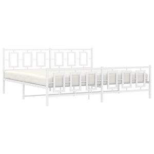 vidaXL Metal Bed Frame with Headboard and Footboard White 76"x79.9" King-2