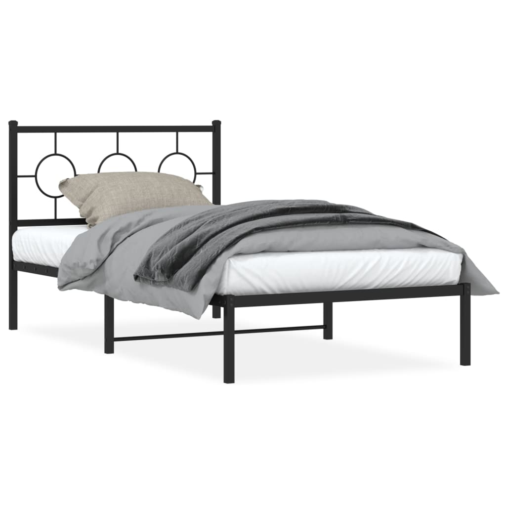 vidaXL Metal Bed Frame with Headboard Black 39.4"x78.7"-0