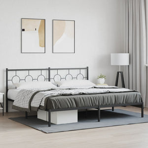 vidaXL Metal Bed Frame with Headboard Black 76"x79.9" King-1