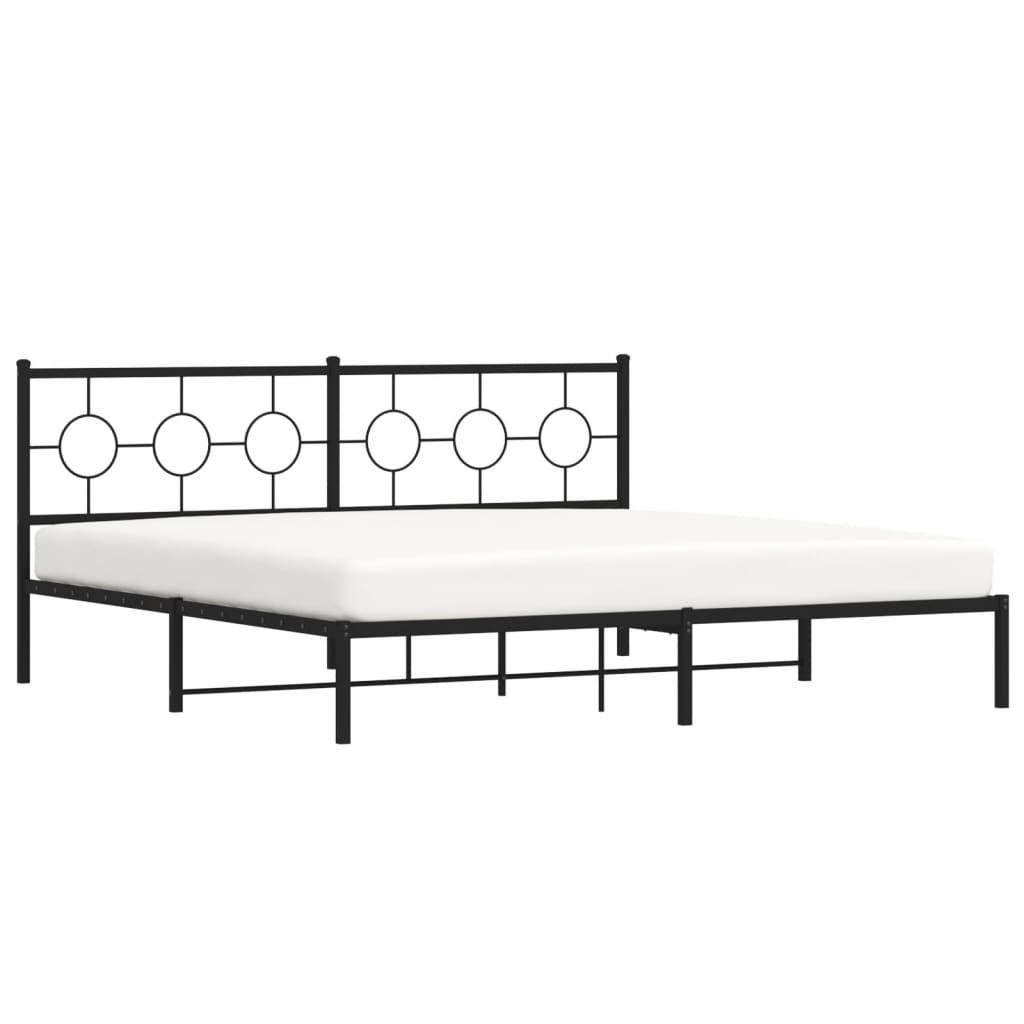 vidaXL Metal Bed Frame with Headboard Black 76"x79.9" King-2