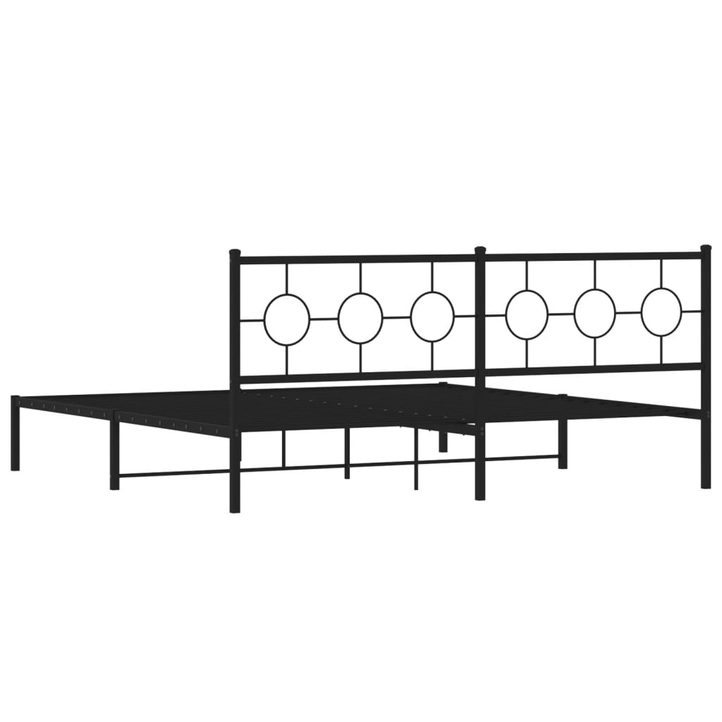 vidaXL Metal Bed Frame with Headboard Black 76"x79.9" King-5