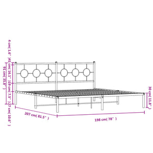 vidaXL Metal Bed Frame with Headboard Black 76"x79.9" King-7