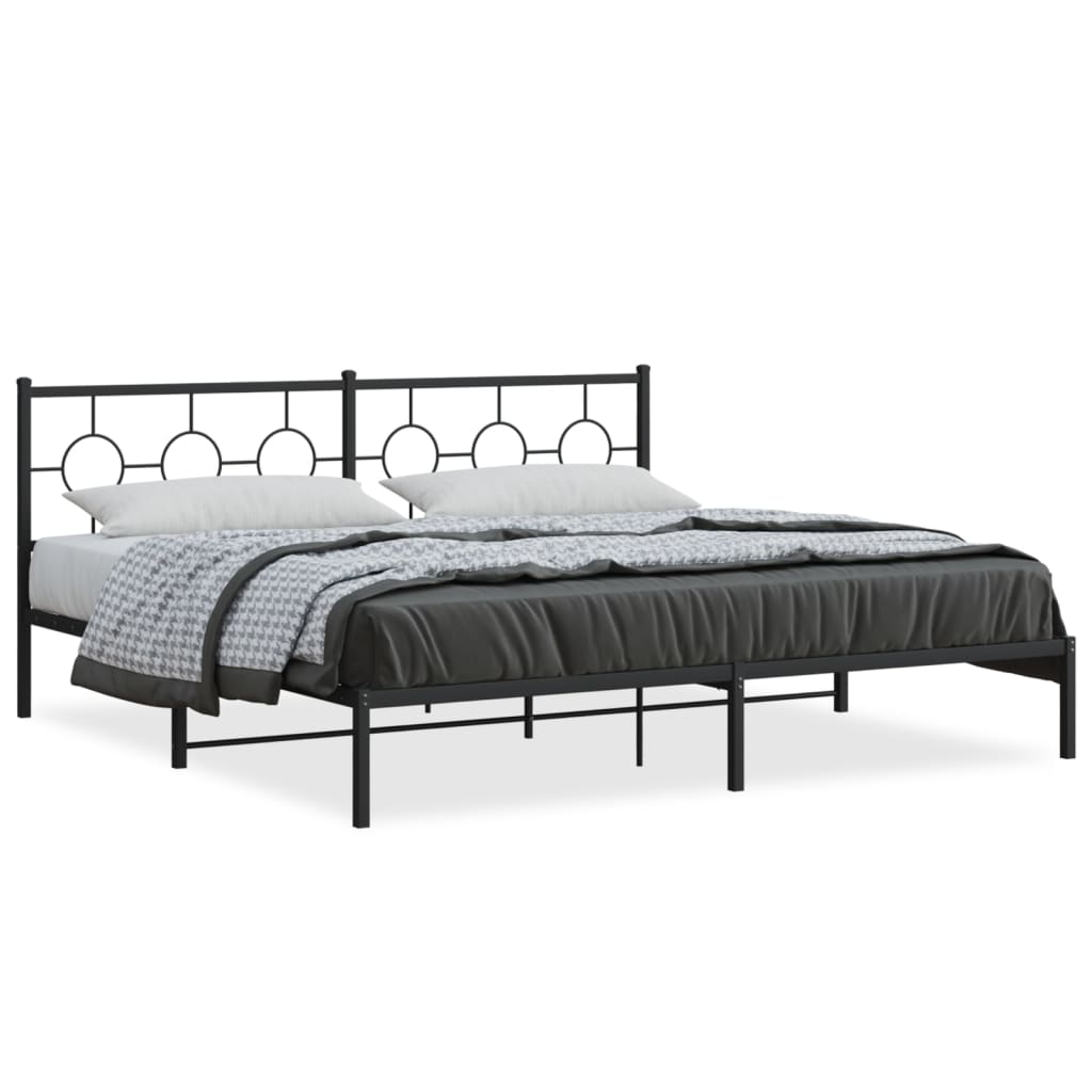 vidaXL Metal Bed Frame with Headboard Black 76"x79.9" King-0