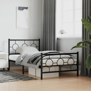 vidaXL Metal Bed Frame with Headboard and Footboard Black 39.4"x78.7"-1