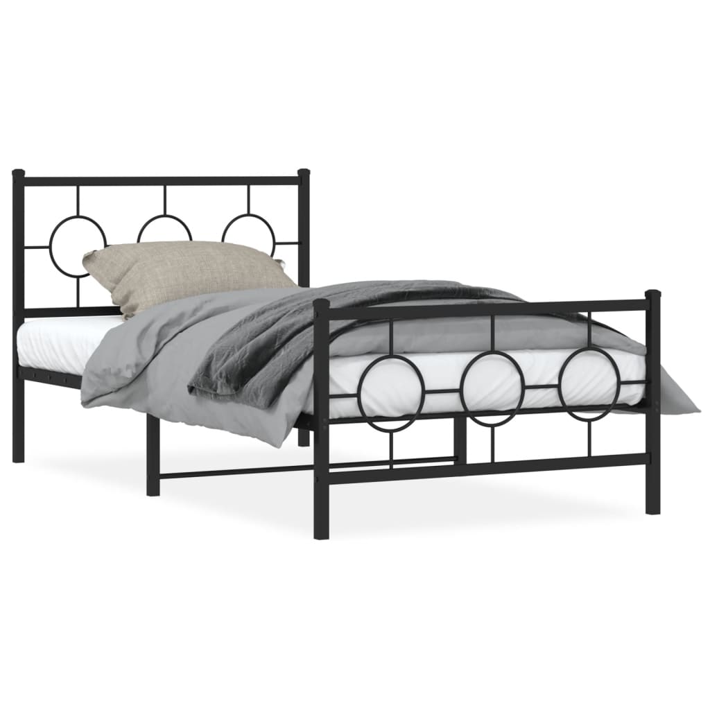 vidaXL Metal Bed Frame with Headboard and Footboard Black 39.4"x78.7"-0