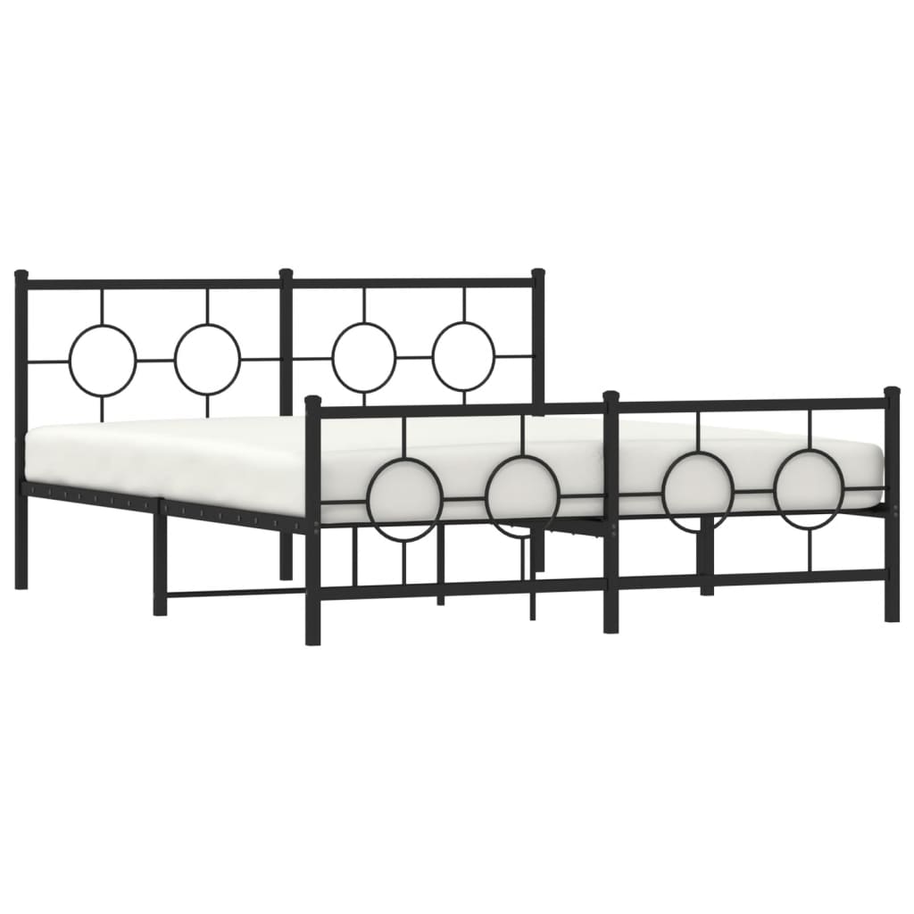 vidaXL Metal Bed Frame with Headboard and Footboard Black 59.1"x78.7"-2