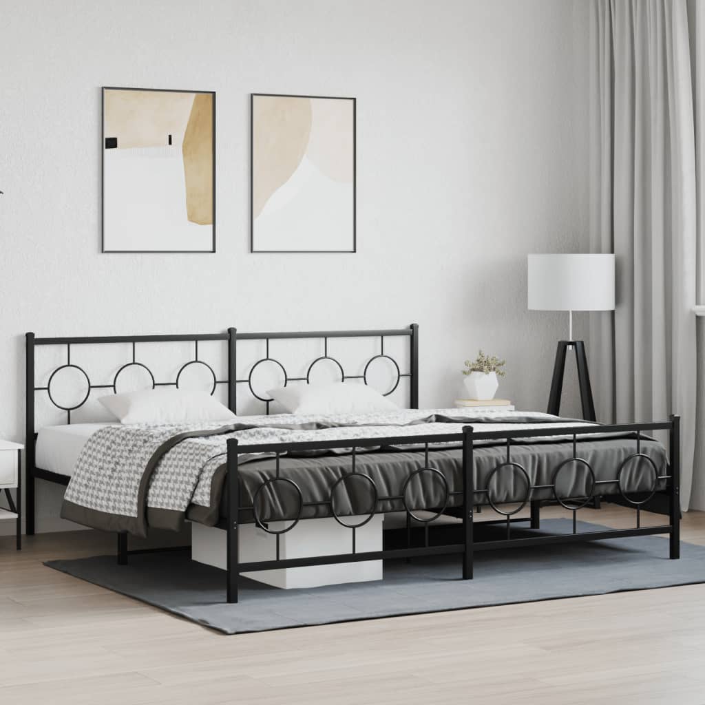 vidaXL Metal Bed Frame with Headboard and Footboard Black 76"x79.9" King-1