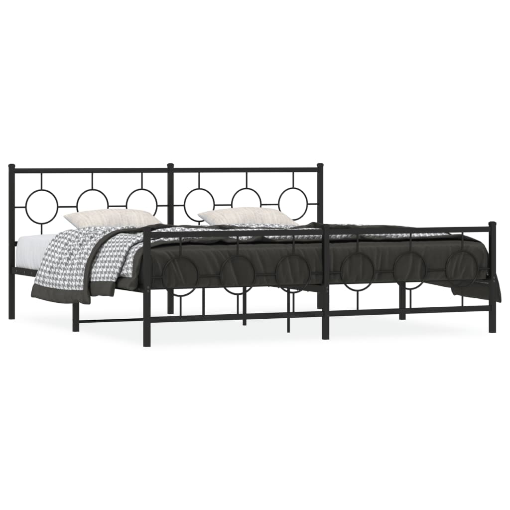 vidaXL Metal Bed Frame with Headboard and Footboard Black 76"x79.9" King-0