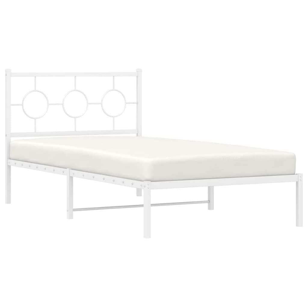 vidaXL Metal Bed Frame with Headboard White 39.4"x78.7"-3