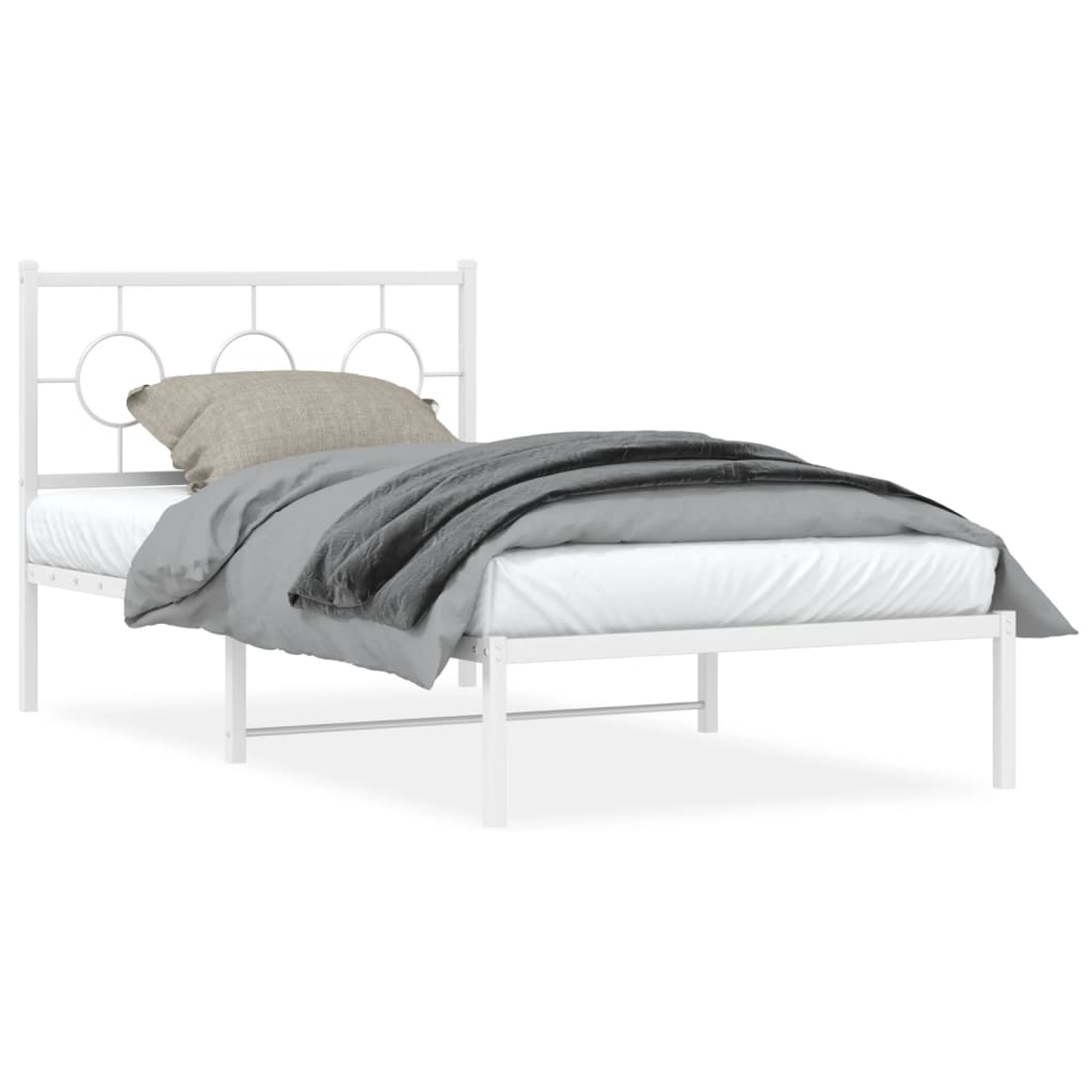 vidaXL Metal Bed Frame with Headboard White 39.4"x78.7"-0