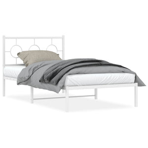 vidaXL Metal Bed Frame with Headboard White 39.4"x78.7"-0