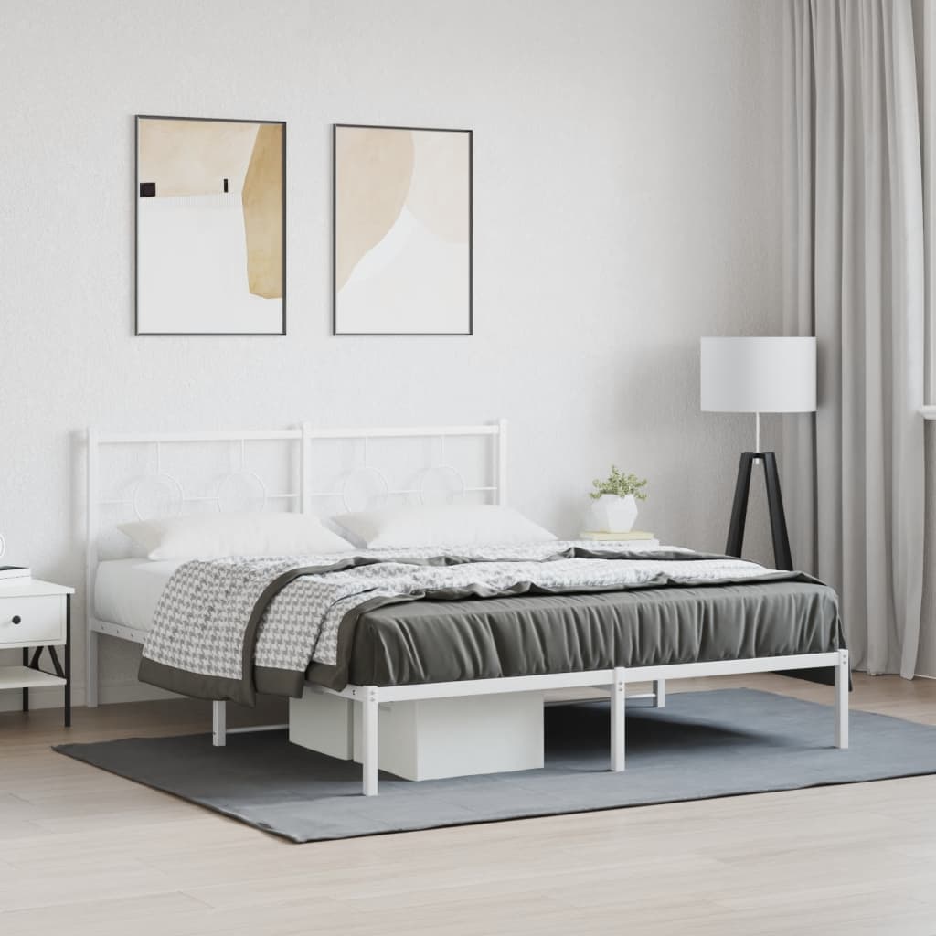 vidaXL Metal Bed Frame with Headboard White 59.1"x78.7"-3