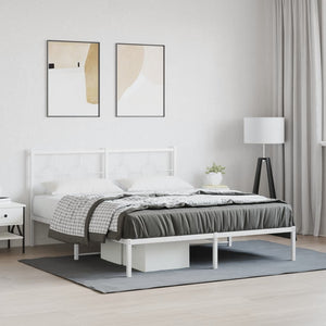 vidaXL Metal Bed Frame with Headboard White 59.1"x78.7"-2