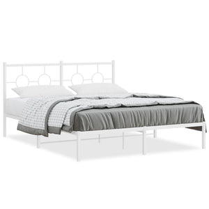 vidaXL Metal Bed Frame with Headboard White 59.1"x78.7"-0