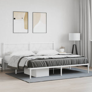 vidaXL Metal Bed Frame with Headboard White 76"x79.9" King-1