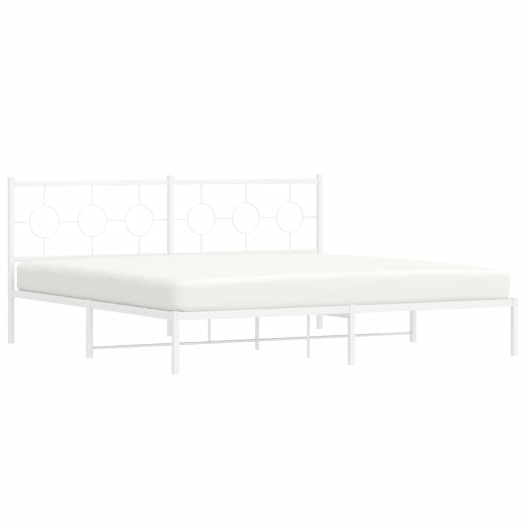 vidaXL Metal Bed Frame with Headboard White 76"x79.9" King-4