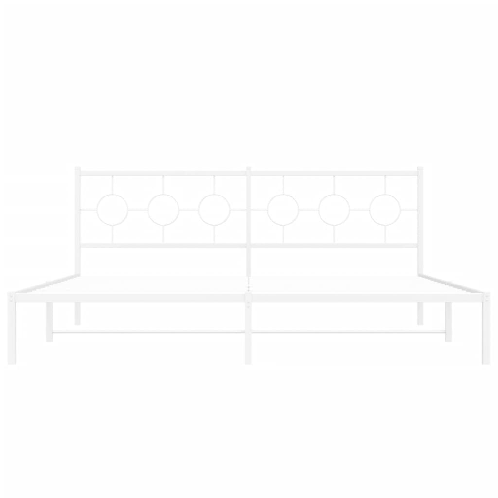 vidaXL Metal Bed Frame with Headboard White 76"x79.9" King-5