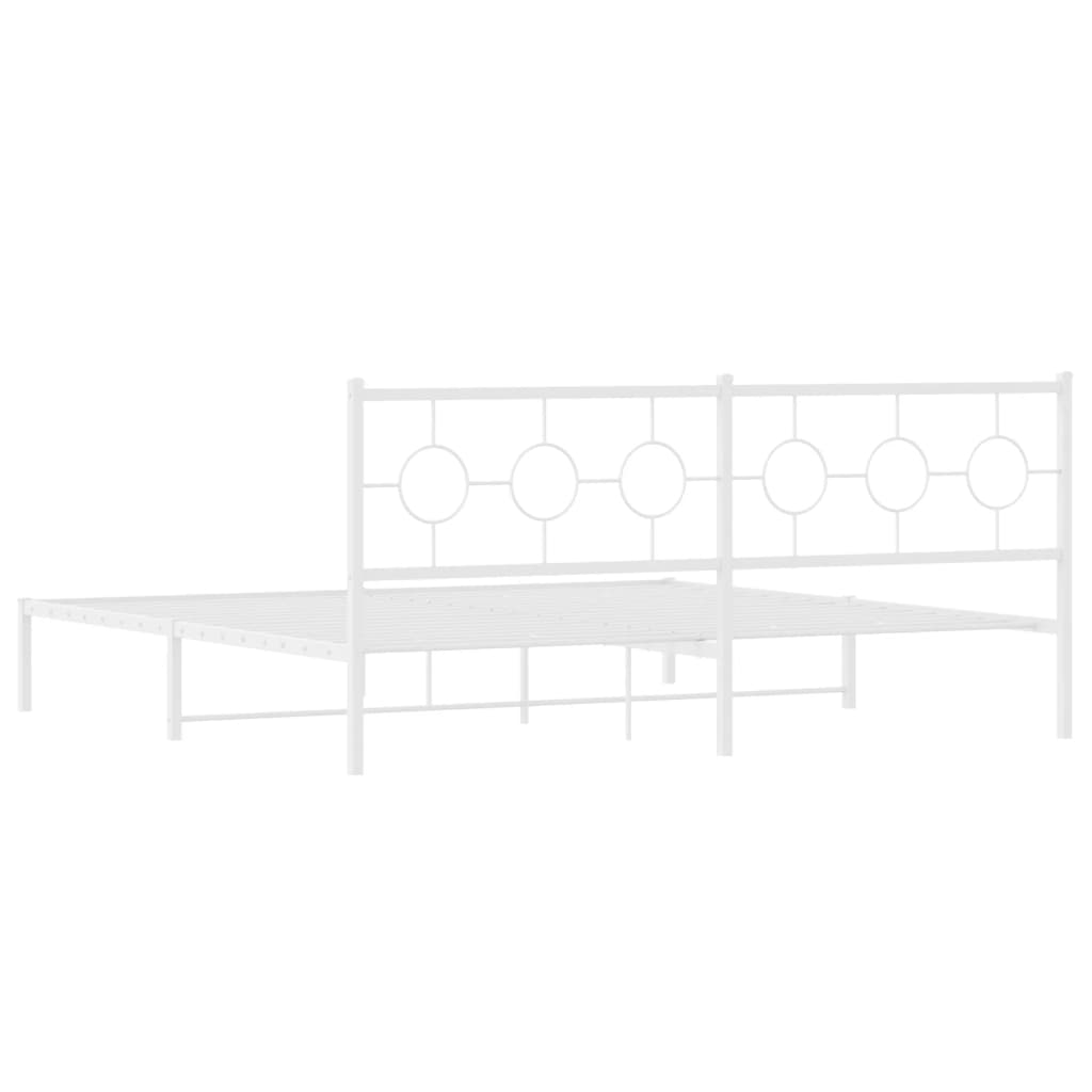 vidaXL Metal Bed Frame with Headboard White 76"x79.9" King-7