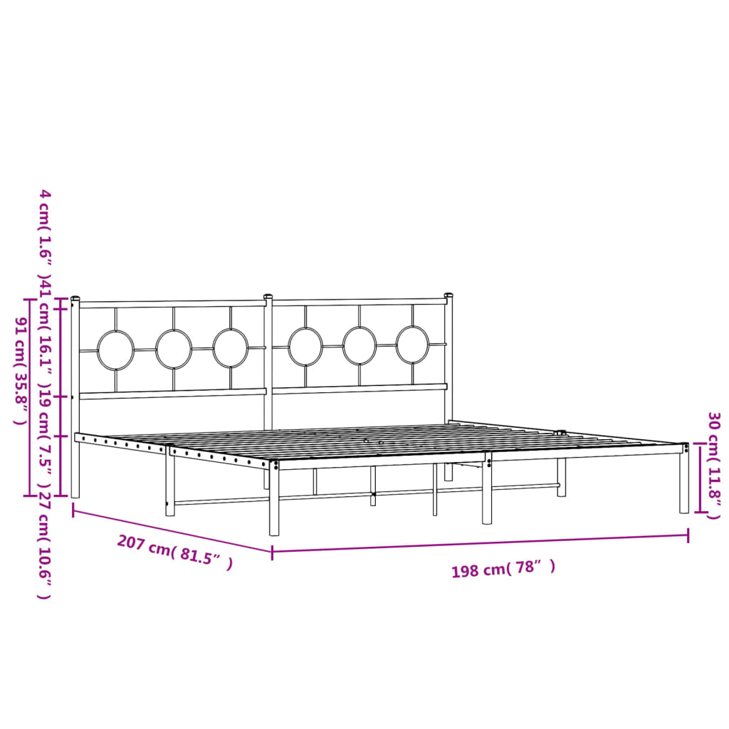 vidaXL Metal Bed Frame with Headboard White 76"x79.9" King-9