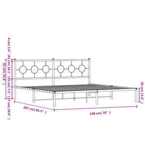 vidaXL Metal Bed Frame with Headboard White 76"x79.9" King-9