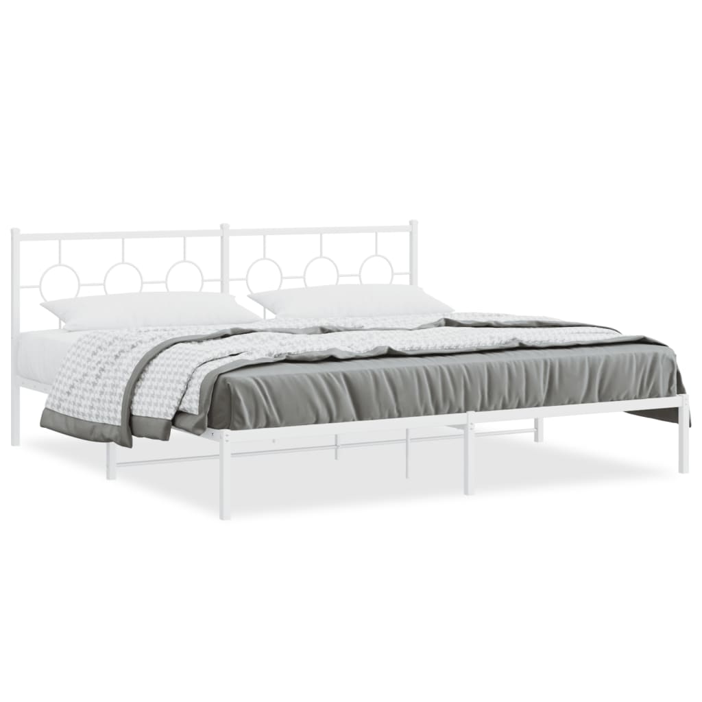 vidaXL Metal Bed Frame with Headboard White 76"x79.9" King-0