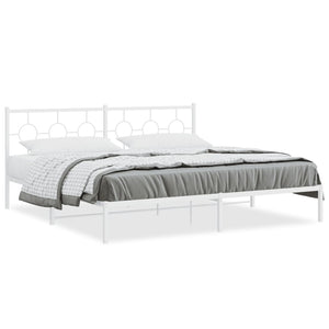 vidaXL Metal Bed Frame with Headboard White 76"x79.9" King-0