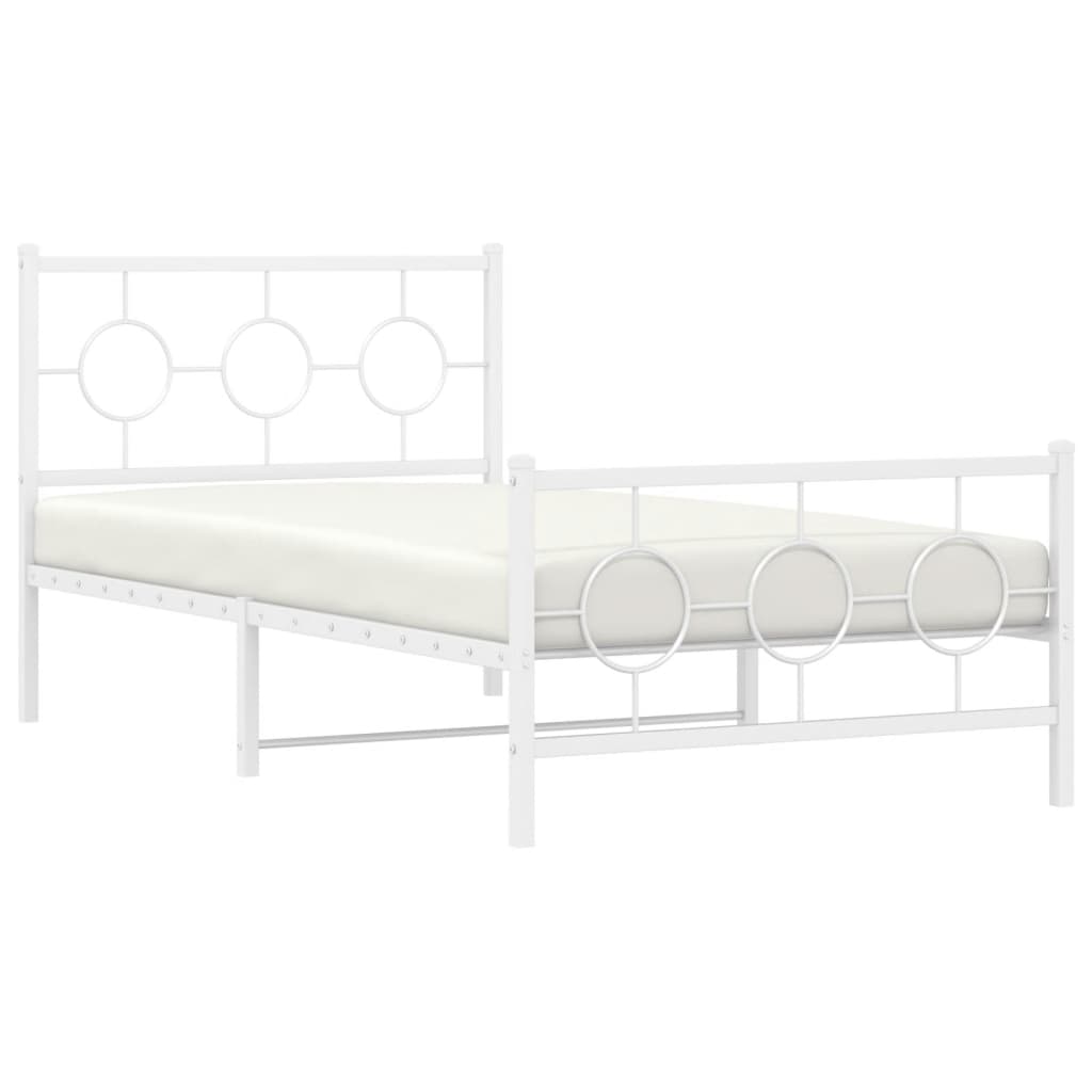 vidaXL Metal Bed Frame with Headboard and Footboard White 39.4"x78.7"-4