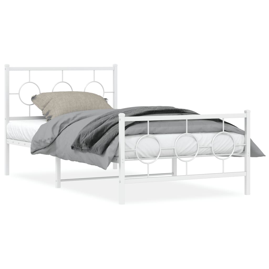 vidaXL Metal Bed Frame with Headboard and Footboard White 39.4"x78.7"-0